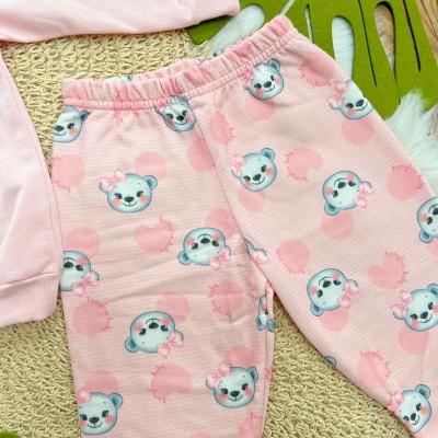 Conj. Casaco de Moletom Cute Winter e Calça Ursinha - Rosa